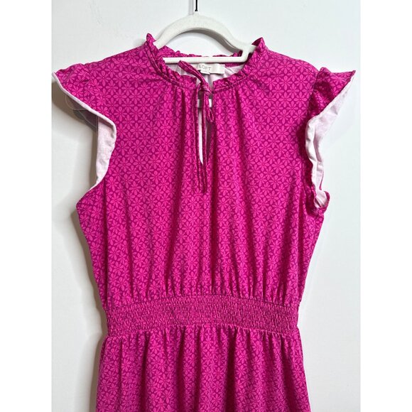 Loft Dress Womens L Pink Eyelet Ruffle Flutter Sleeve Fit Flare Boho Cottagecore - Picture 2 of 12